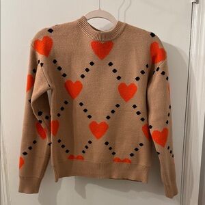 THML Tan Sweater with Orange Heart Design